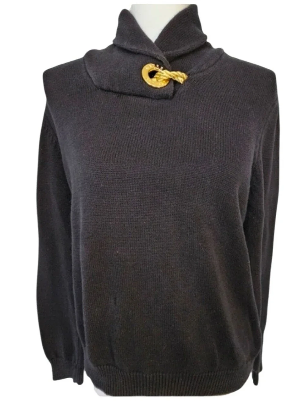 Lauren Ralph Lauren Black 100% Cotton Pullover Shawl Collar Gold Toggle Size L‎